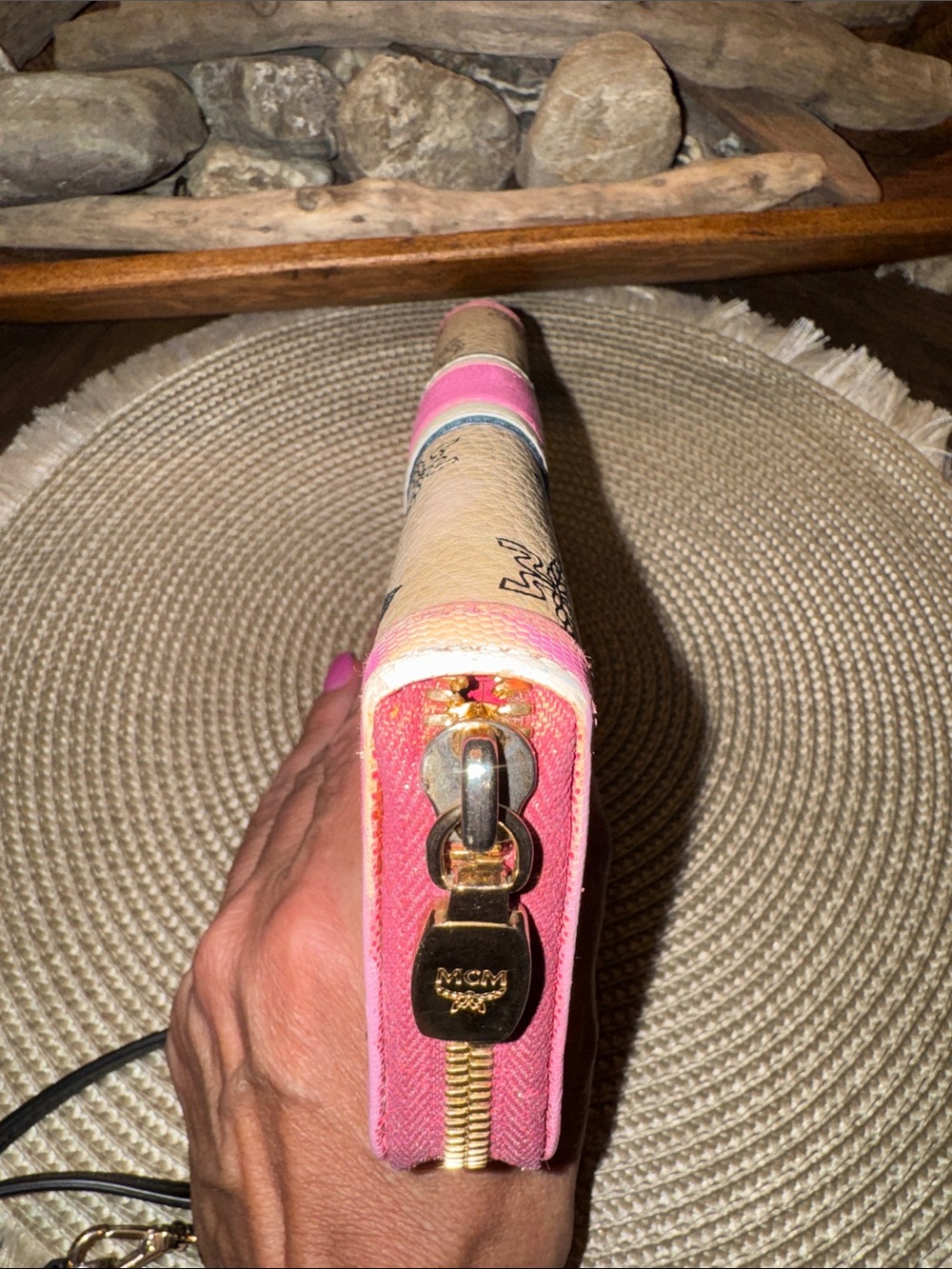 MCM Beige Visetos Continental Wallet with Pink Trim and Stripe - Picture 5 of 14